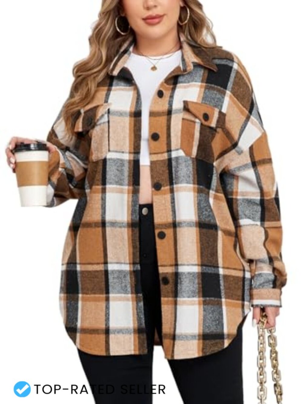 Plus Size Flannel Plaid Corduroy Shacket Jacket Oversized Button Down Coat